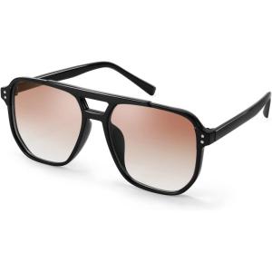 FEISEDY Retro Square Aviator Sunglasses Women Men 70s Vintage Trendy Plastic Frame Sun Glasses B2835(002 Black Frame/Orange Gradient Lens)