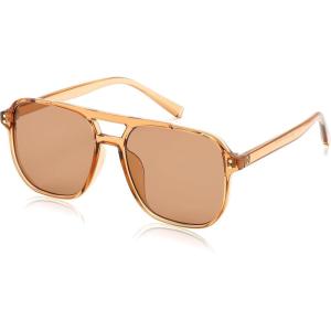 FEISEDY Retro Square Aviator Sunglasses Women Men 70s Vintage Trendy Plastic Frame Sun Glasses B2835(003 Champagne Frame/Champagne Lens)