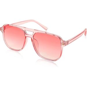FEISEDY Retro Square Aviator Sunglasses Women Men 70s Vintage Trendy Plastic Frame Sun Glasses B2835(009 Pink Transparent Frame/Pink Lens)