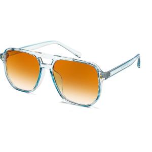 FEISEDY Retro Square Aviator Sunglasses Women Men 70s Vintage Trendy Plastic Frame Sun Glasses B2835(011 Light Blue Frame/Gradient Brown Lens)