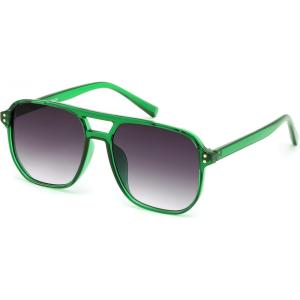 FEISEDY Retro Square Aviator Sunglasses Women Men 70s Vintage Trendy Plastic Frame Sun Glasses B2835(022 Green Transparent Frame/Gradient Gray Lens)