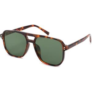 FEISEDY Retro Square Aviator Sunglasses Women Men 70s Vintage Trendy Plastic Frame Sun Glasses B2835(Tortoise Frame/Dark Green Lens)