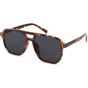 FEISEDY Retro Square Aviator Sunglasses Women Men 70s Vintage Trendy Plastic Frame Sun Glasses B2835(Tortoise Frame/Grey Lens)