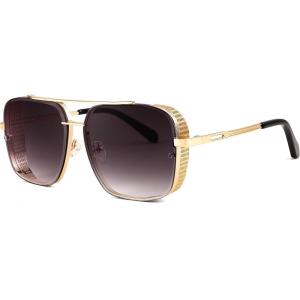 FEISEDY Sunglasses Mens Women Vintage Pilot Square Trendy Metal Steampunk Fishing Driving Sun Glasses B2894(Gold Gradient Black)