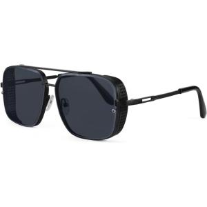 FEISEDY Sunglasses Mens Women Vintage Pilot Square Trendy Metal Steampunk Fishing Driving Sun Glasses B2894(Gun Grey Frame Gradient Grey)