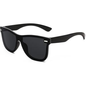 FEISEDY Trendy Rimless Mirrored One Piece Lens Sunglasses Reflective Sun Glasses B4114(Black)