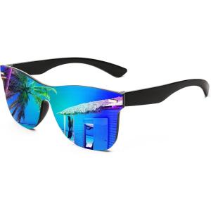 FEISEDY Trendy Rimless Mirrored One Piece Lens Sunglasses Reflective Sun Glasses B4114(Blue Green Mirror)