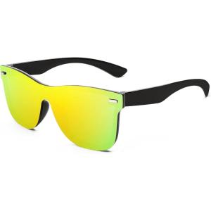 FEISEDY Trendy Rimless Mirrored One Piece Lens Sunglasses Reflective Sun Glasses B4114(Gold Mirror)