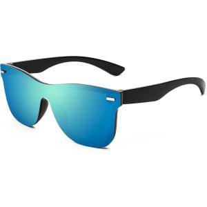 FEISEDY Trendy Rimless Mirrored One Piece Lens Sunglasses Reflective Sun Glasses B4114(Light Blue Mirror)
