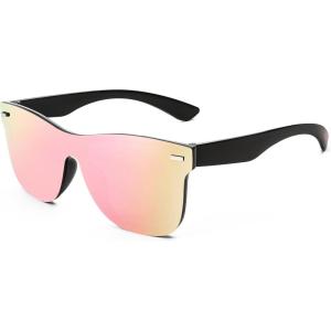 FEISEDY Trendy Rimless Mirrored One Piece Lens Sunglasses Reflective Sun Glasses B4114(Pink Mirror Polarized)