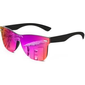 FEISEDY Trendy Rimless Mirrored One Piece Lens Sunglasses Reflective Sun Glasses B4114(Purple Mirror)
