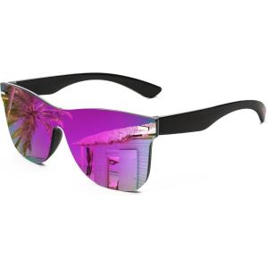 FEISEDY Trendy Rimless Mirrored One Piece Lens Sunglasses Reflective Sun Glasses B4114(Purple Pink Mirror)
