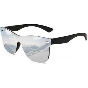 FEISEDY Trendy Rimless Mirrored One Piece Lens Sunglasses Reflective Sun Glasses B4114(Sliver Mirror)