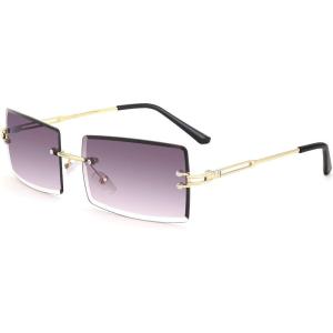 FEISEDY Vintage Rimless Sunglasses Rectangle Frameless Candy Color Glasses Women Men B2642(01 Gradual Grey)