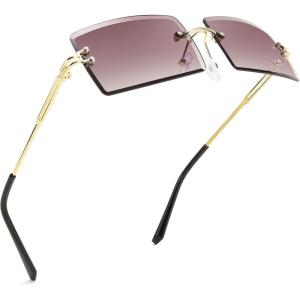 FEISEDY Vintage Rimless Sunglasses Rectangle Frameless Candy Color Glasses Women Men B2642(02 Purplish Red)
