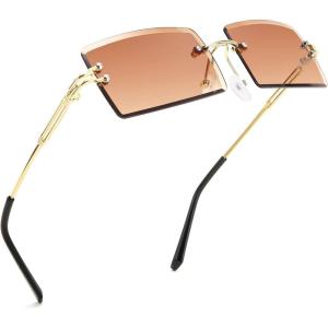 FEISEDY Vintage Rimless Sunglasses Rectangle Frameless Candy Color Glasses Women Men B2642(03 Tea)