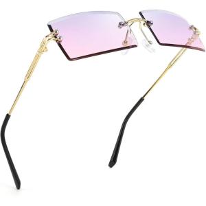 FEISEDY Vintage Rimless Sunglasses Rectangle Frameless Candy Color Glasses Women Men B2642(04 Purple Pink)