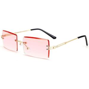 FEISEDY Vintage Rimless Sunglasses Rectangle Frameless Candy Color Glasses Women Men B2642(05 Glamour Pink)