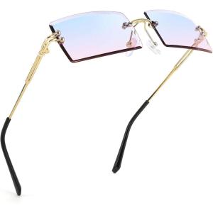 FEISEDY Vintage Rimless Sunglasses Rectangle Frameless Candy Color Glasses Women Men B2642(06 Blue Pink)