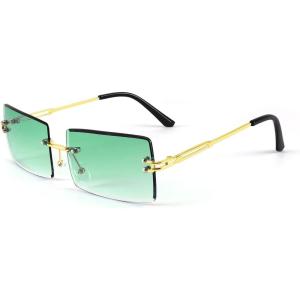 FEISEDY Vintage Rimless Sunglasses Rectangle Frameless Candy Color Glasses Women Men B2642(07 Gradual Green)