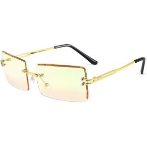 FEISEDY Vintage Rimless Sunglasses Rectangle Frameless Candy Color Glasses Women Men B2642(08 Yellow Pink)