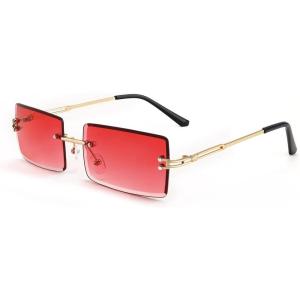 FEISEDY Vintage Rimless Sunglasses Rectangle Frameless Candy Color Glasses Women Men B2642(09 Red)