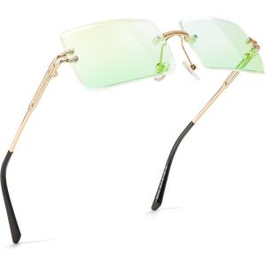 FEISEDY Vintage Rimless Sunglasses Rectangle Frameless Candy Color Glasses Women Men B2642(11 Green Mirror)