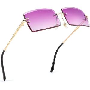 FEISEDY Vintage Rimless Sunglasses Rectangle Frameless Candy Color Glasses Women Men B2642(12 Gradual Purple Lavender)