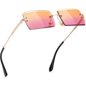 FEISEDY Vintage Rimless Sunglasses Rectangle Frameless Candy Color Glasses Women Men B2642(15 Orange Purple)