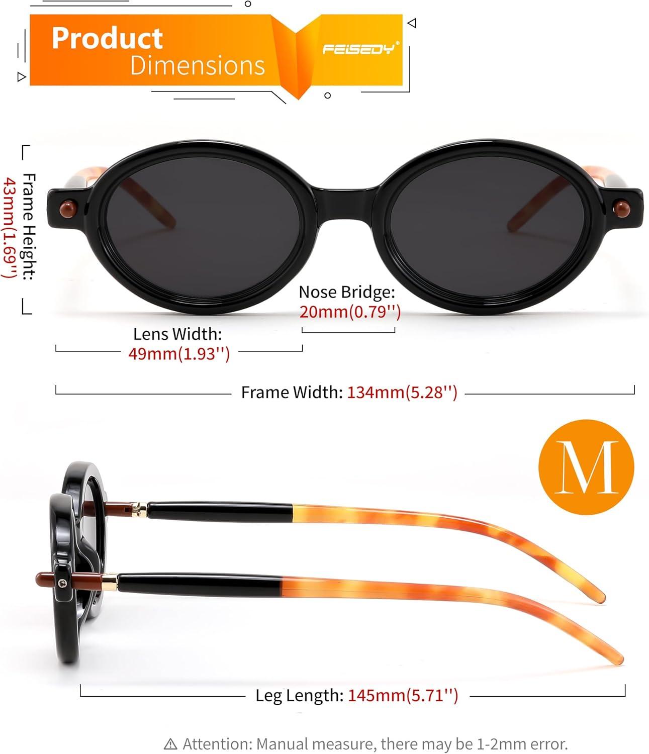 imageFEISEDY 2Pack Retro Oval Sunglasses for Women Men 90s Narrow Small Round Shades Y2k Trendy Sunnies UV400 B0280