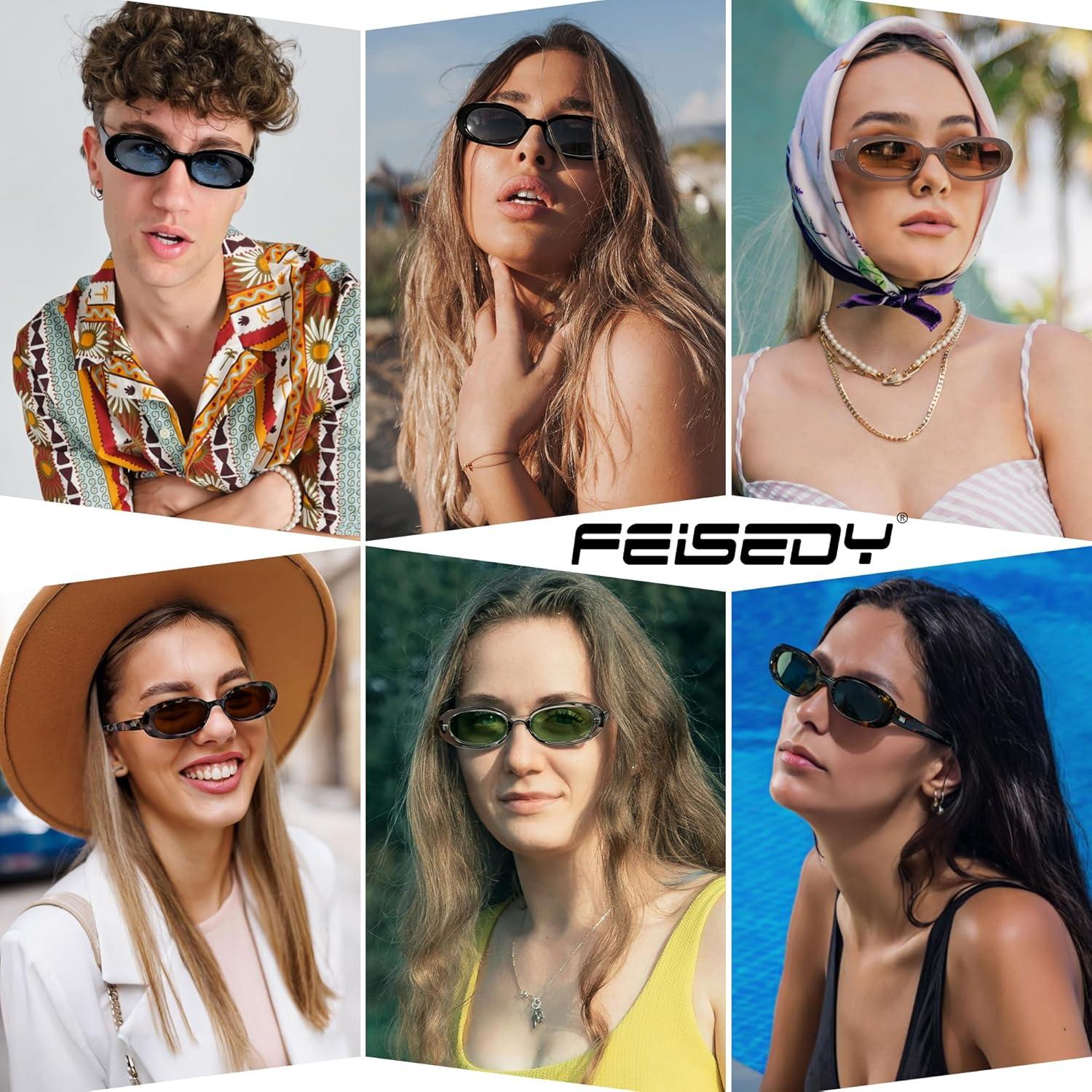 imageFEISEDY 2Pack Women Retro Oval Sunglasses Men 90s Small with Thin Face Narrow Style UV400 B0237