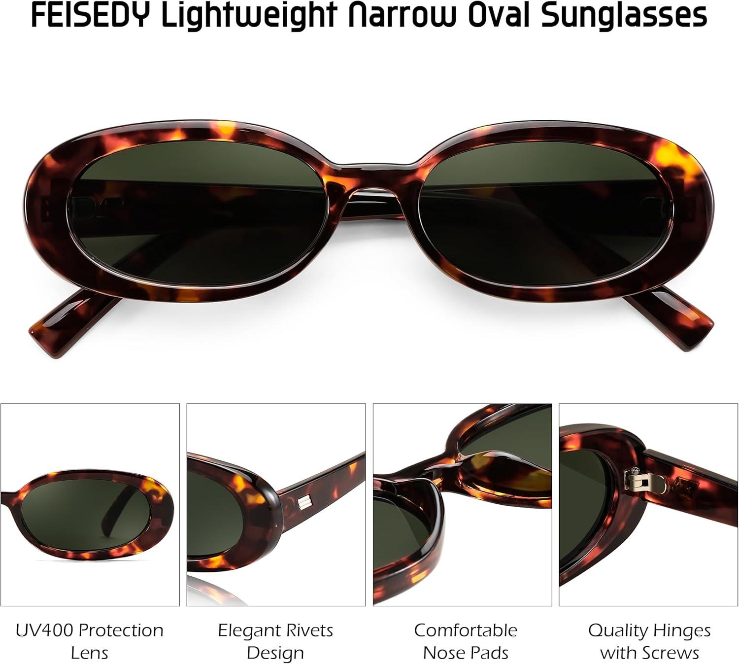 imageFEISEDY 2Pack Women Retro Oval Sunglasses Men 90s Small with Thin Face Narrow Style UV400 B0237