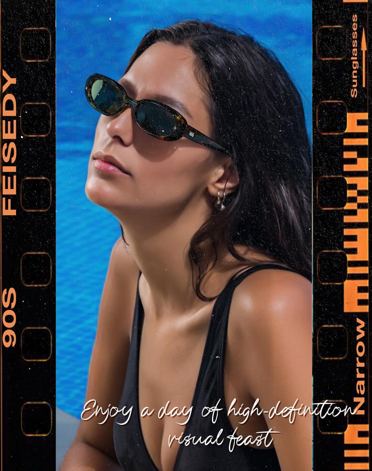 imageFEISEDY 2Pack Women Retro Oval Sunglasses Men 90s Small with Thin Face Narrow Style UV400 B0237