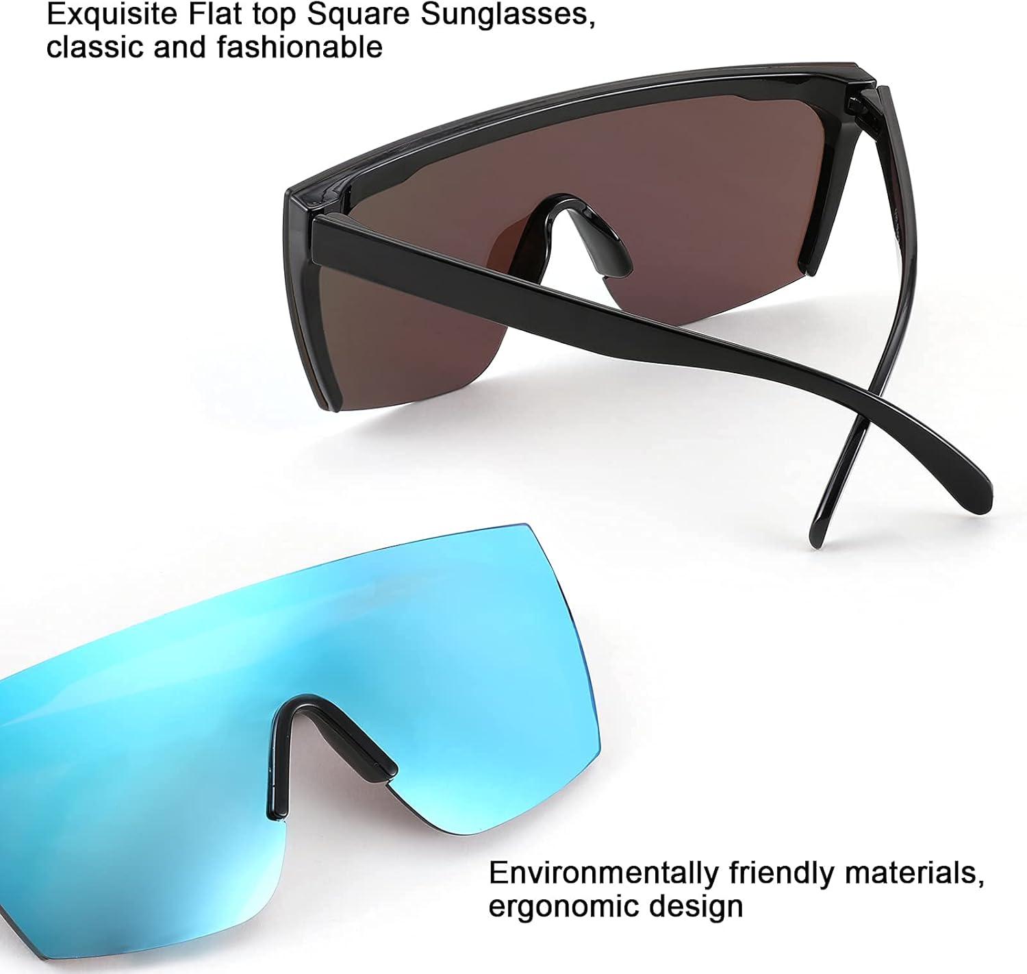 imageFEISEDY Mirrored Oversized Rimless Sunglasses for Women Men Flat Top Shield Wrap Square UV400 B2761