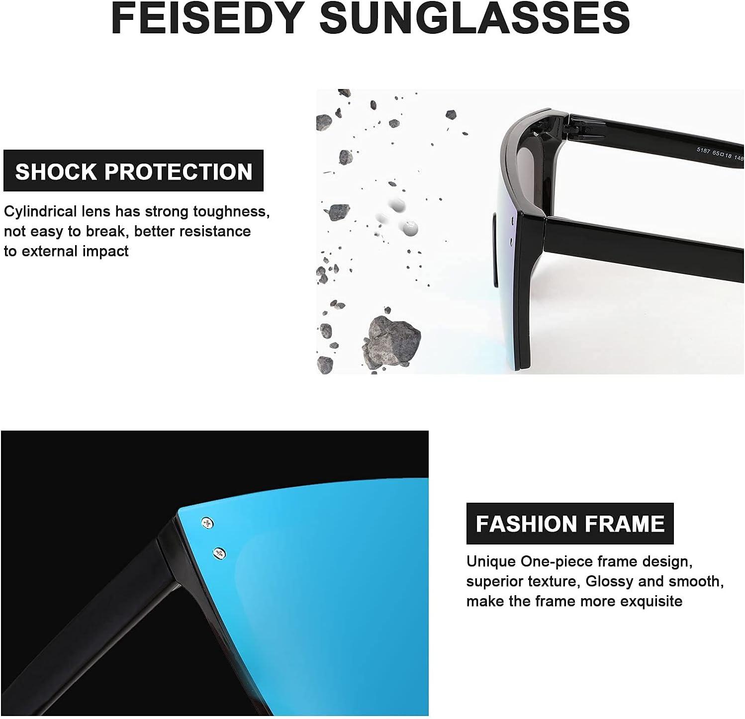 imageFEISEDY Mirrored Oversized Rimless Sunglasses for Women Men Flat Top Shield Wrap Square UV400 B2761