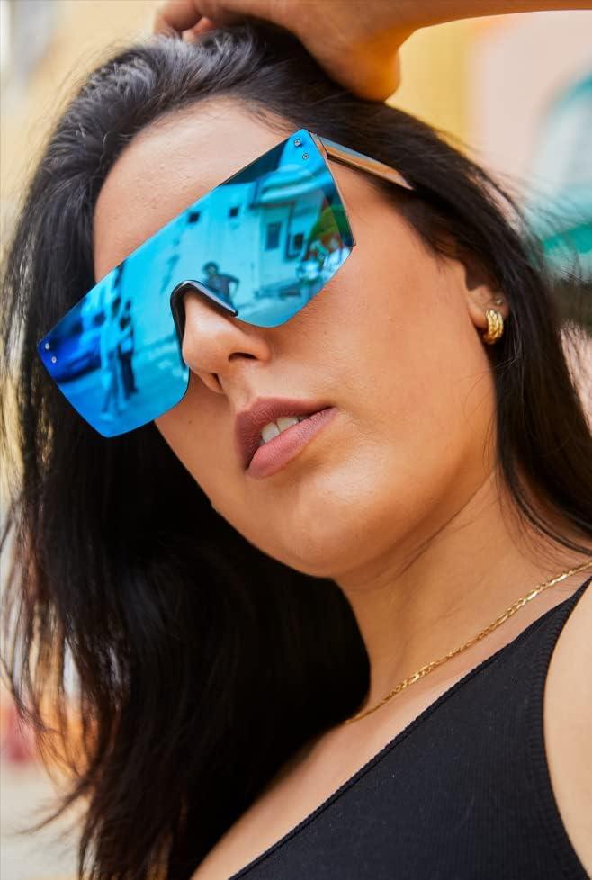 imageFEISEDY Mirrored Oversized Rimless Sunglasses for Women Men Flat Top Shield Wrap Square UV400 B2761
