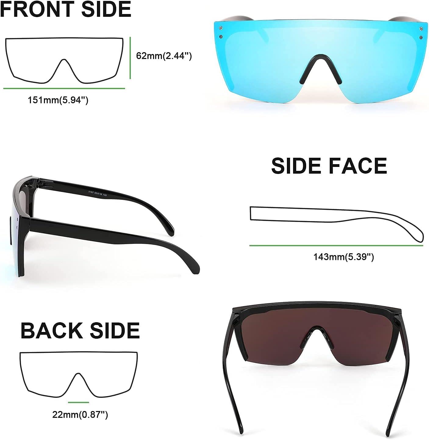 imageFEISEDY Mirrored Oversized Rimless Sunglasses for Women Men Flat Top Shield Wrap Square UV400 B2761