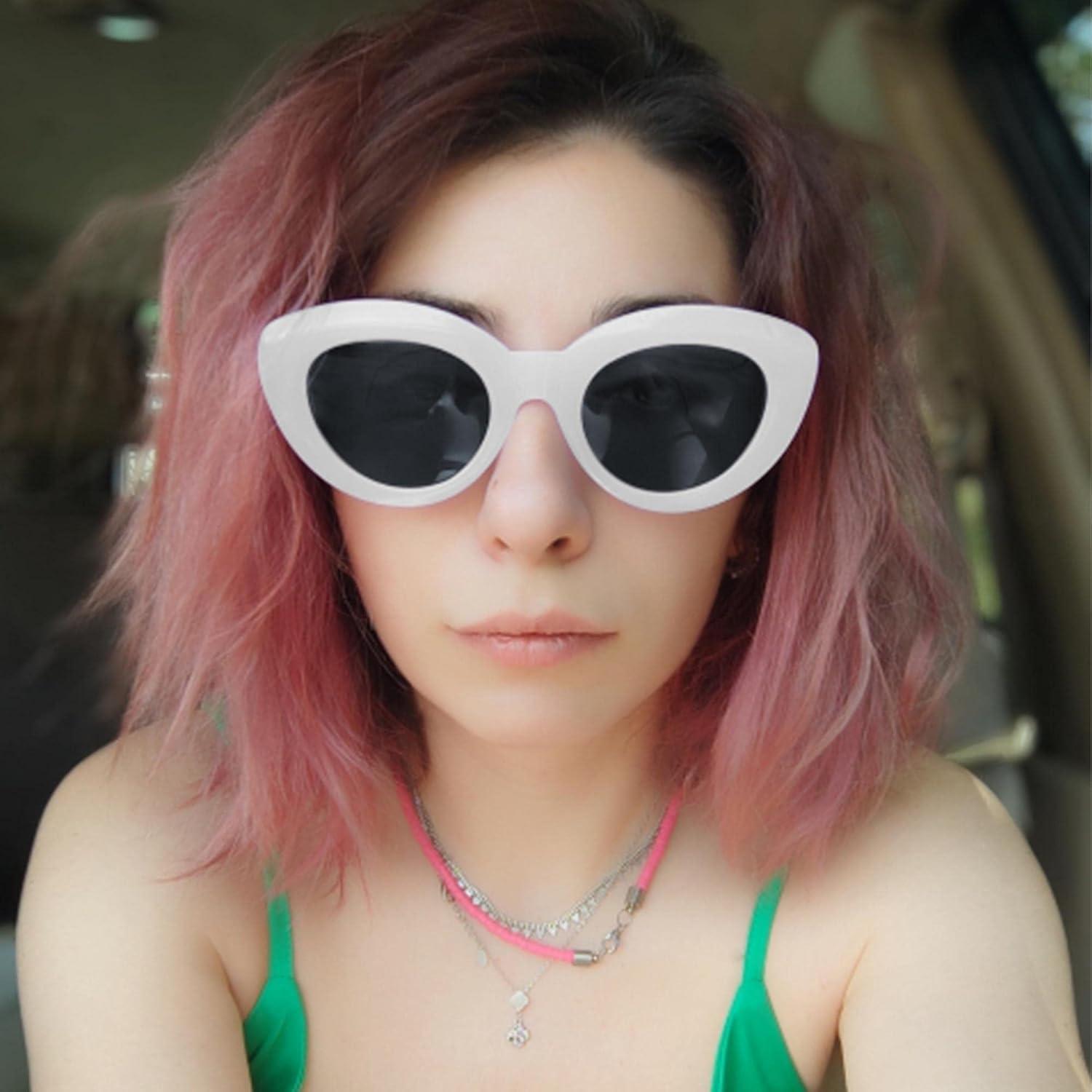 imageFEISEDY Oversized Cat Eye Sunglasses for Women Retro Thick Frame Oval Cateye Shades UV400 Sunnies B9068