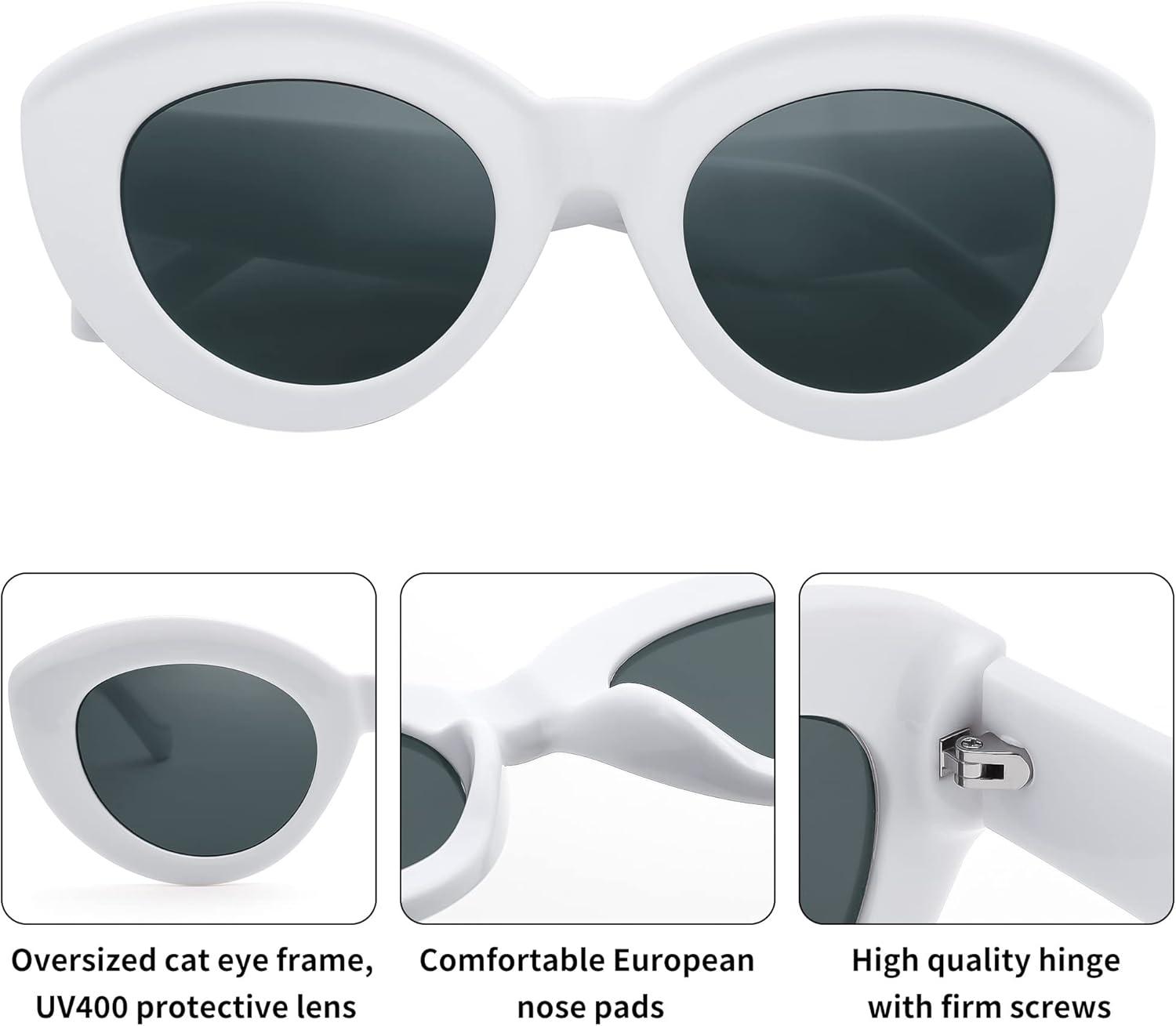 imageFEISEDY Oversized Cat Eye Sunglasses for Women Retro Thick Frame Oval Cateye Shades UV400 Sunnies B9068