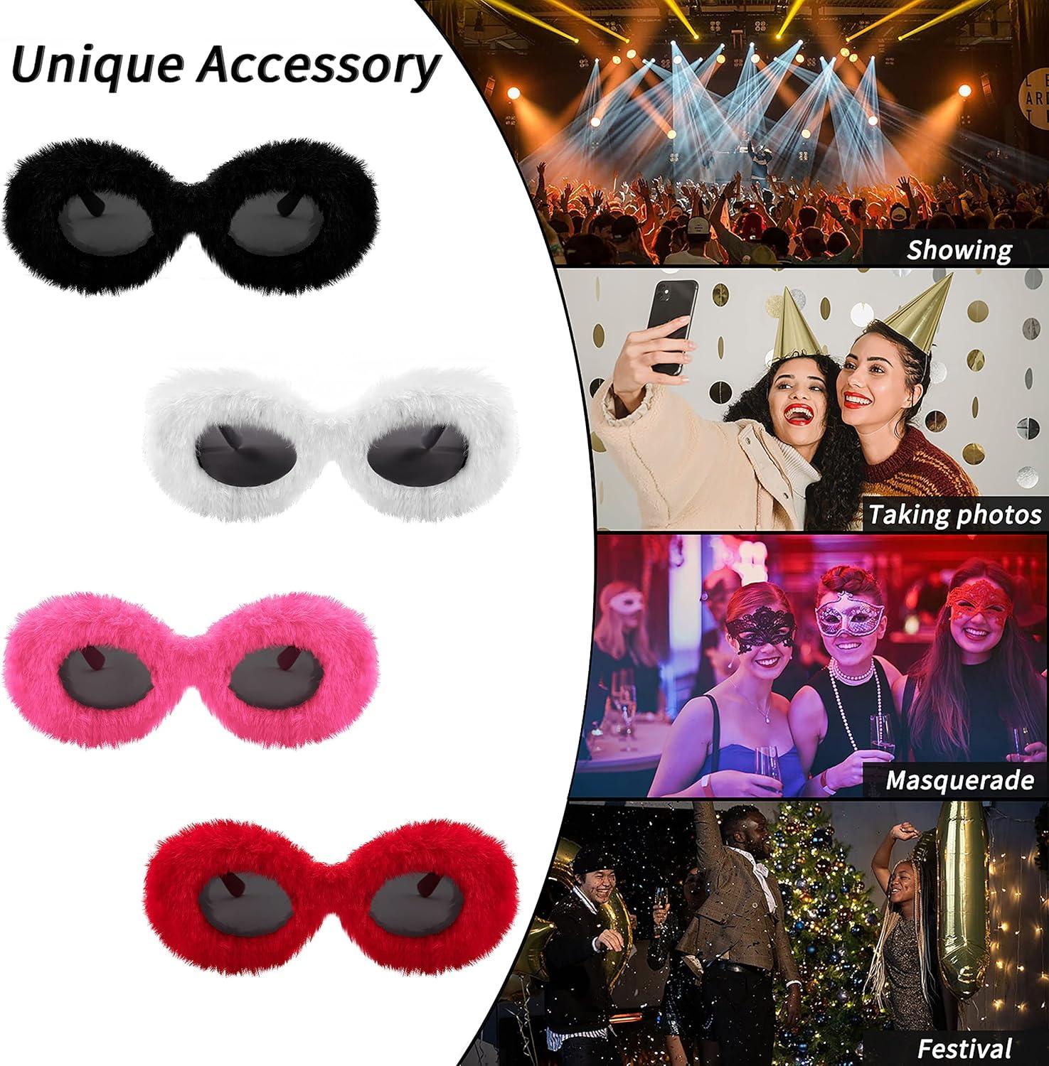 imageFEISEDY Plush Fuzzy Oval Sunglasses Women Y2K Punk Soft Velvet Shades Ladies Handmade Party Masquerade Eyewear B9085