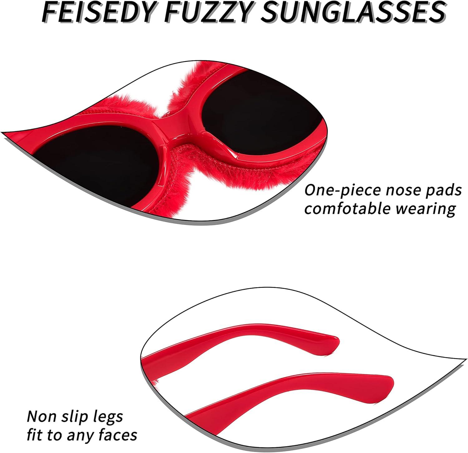 imageFEISEDY Plush Fuzzy Oval Sunglasses Women Y2K Punk Soft Velvet Shades Ladies Handmade Party Masquerade Eyewear B9085