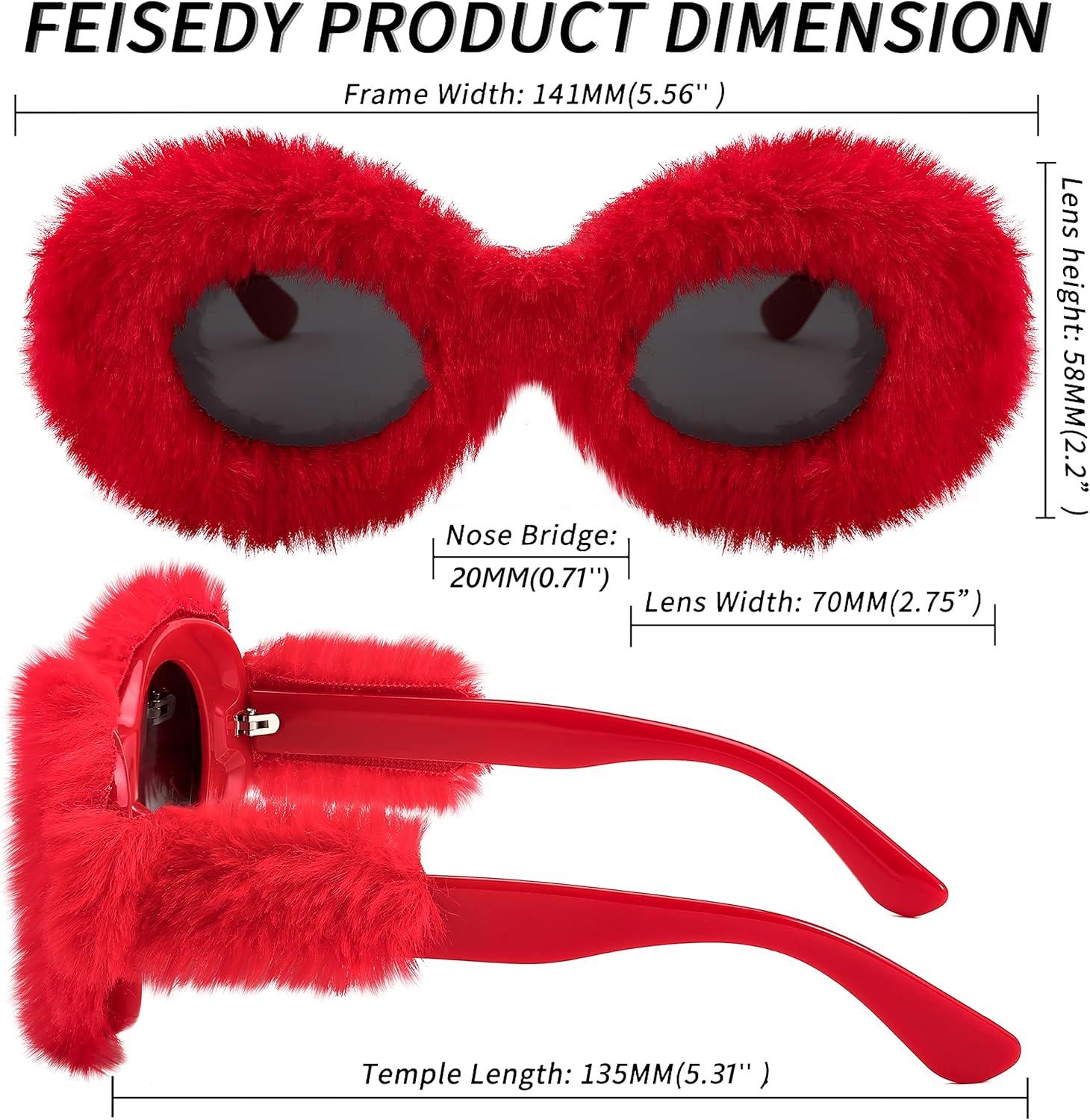 imageFEISEDY Plush Fuzzy Oval Sunglasses Women Y2K Punk Soft Velvet Shades Ladies Handmade Party Masquerade Eyewear B9085