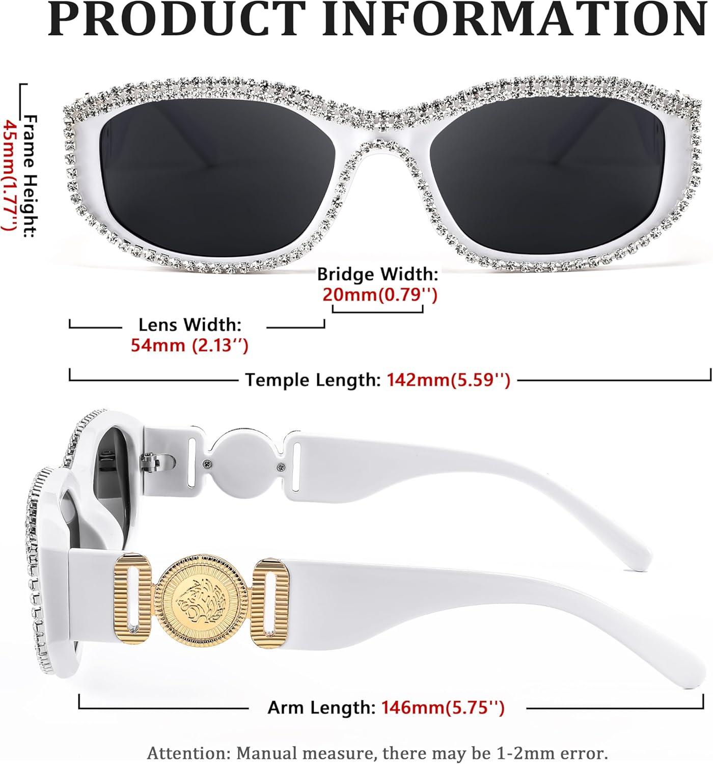 imageFEISEDY Rectangle Rhinestone Sunglasses for Women Men Bling Jeweled Retro Square Sunglasses 90s Vintage Shades B0091WhiteRhinestone