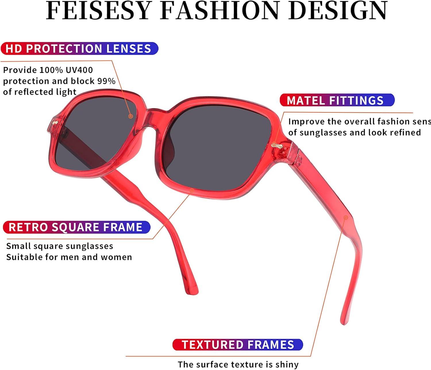 imageFEISEDY Retro 90s Rectangle Sunglasses Oval Yellow Sunglasses Trendy Irregular Square Sun Glasses for Women Men B2790005 Red Frame Grey Lens