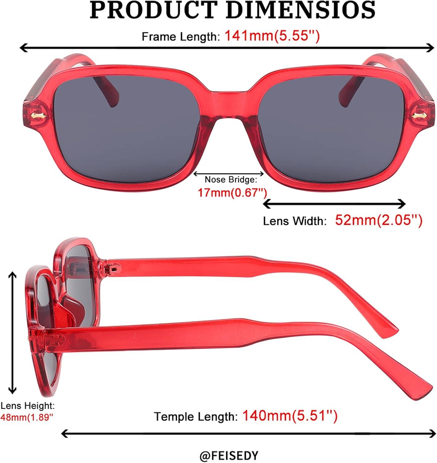 imageFEISEDY Retro 90s Rectangle Sunglasses Oval Yellow Sunglasses Trendy Irregular Square Sun Glasses for Women Men B2790005 Red Frame Grey Lens