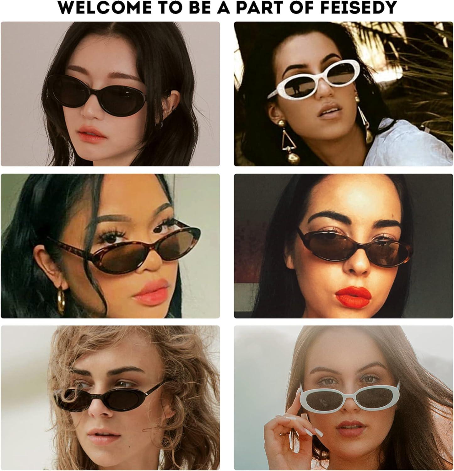 imageFEISEDY Retro Oval Sunglasses for Women Men 90s Small Oval Round Shades UV400 Protection Sunnies B9072