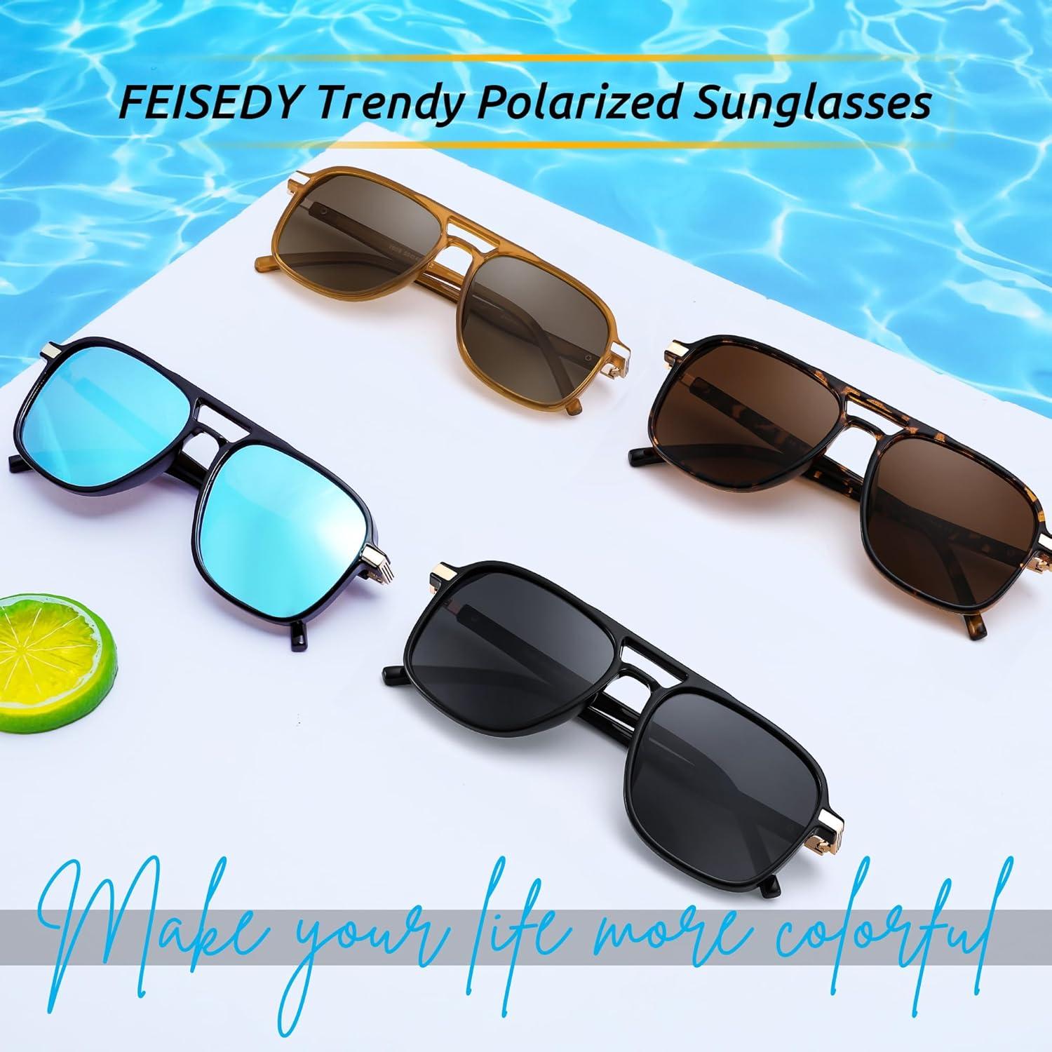imageFEISEDY Retro Polarized Aviator Sunglasses Womens Men 70s Vintage Square Aviators Shades B9134