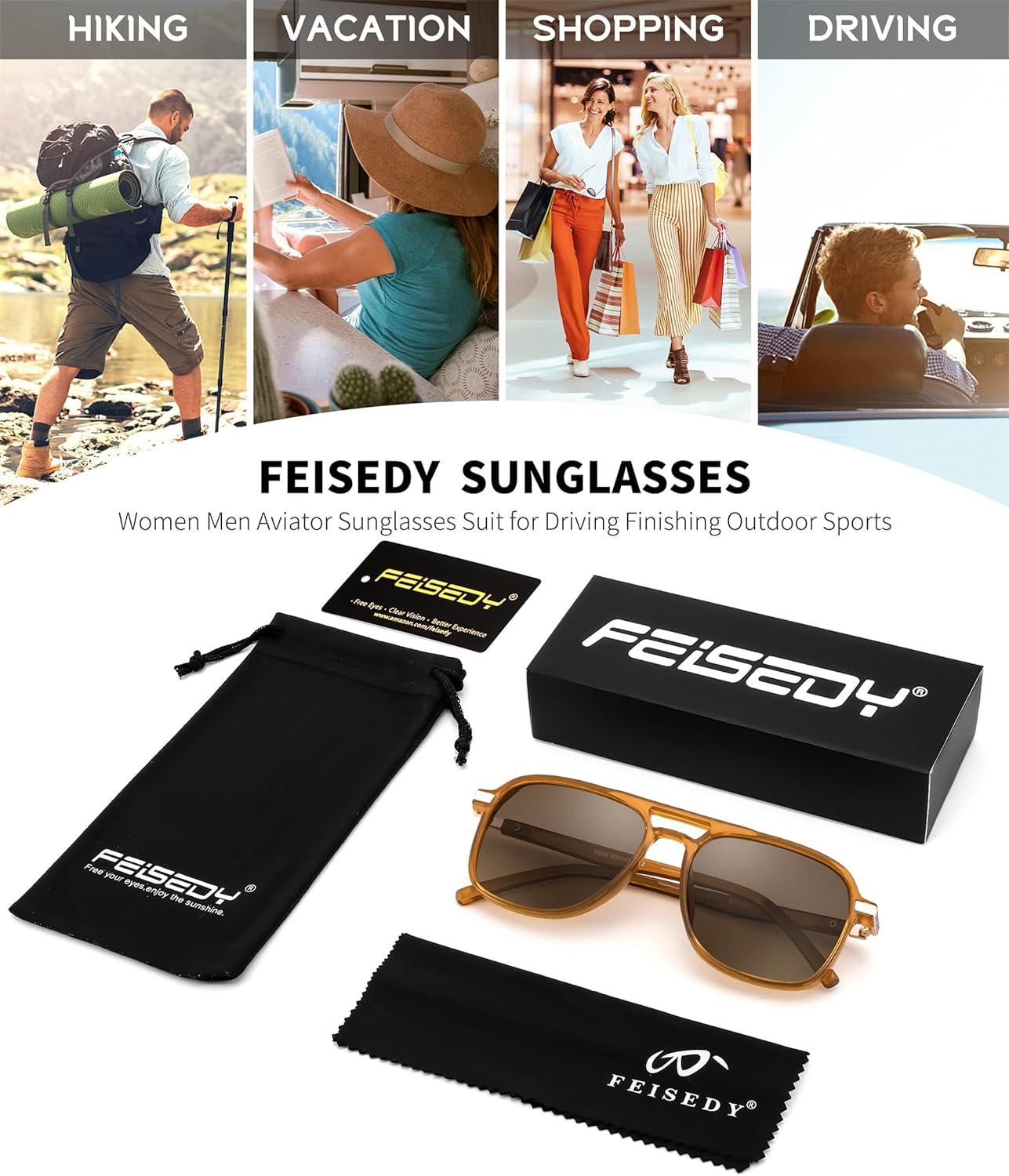 imageFEISEDY Retro Polarized Aviator Sunglasses Womens Men 70s Vintage Square Aviators Shades B9134