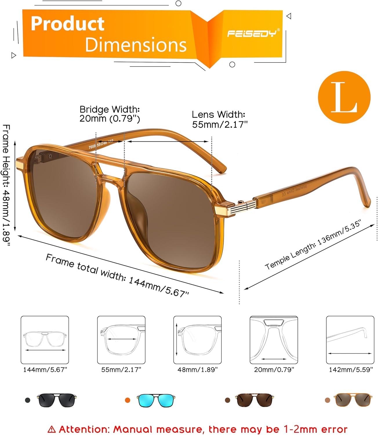 imageFEISEDY Retro Polarized Aviator Sunglasses Womens Men 70s Vintage Square Aviators Shades B9134