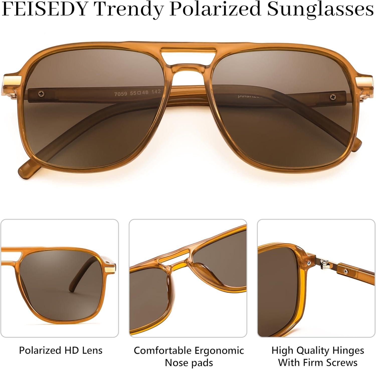 imageFEISEDY Retro Polarized Aviator Sunglasses Womens Men 70s Vintage Square Aviators Shades B9134